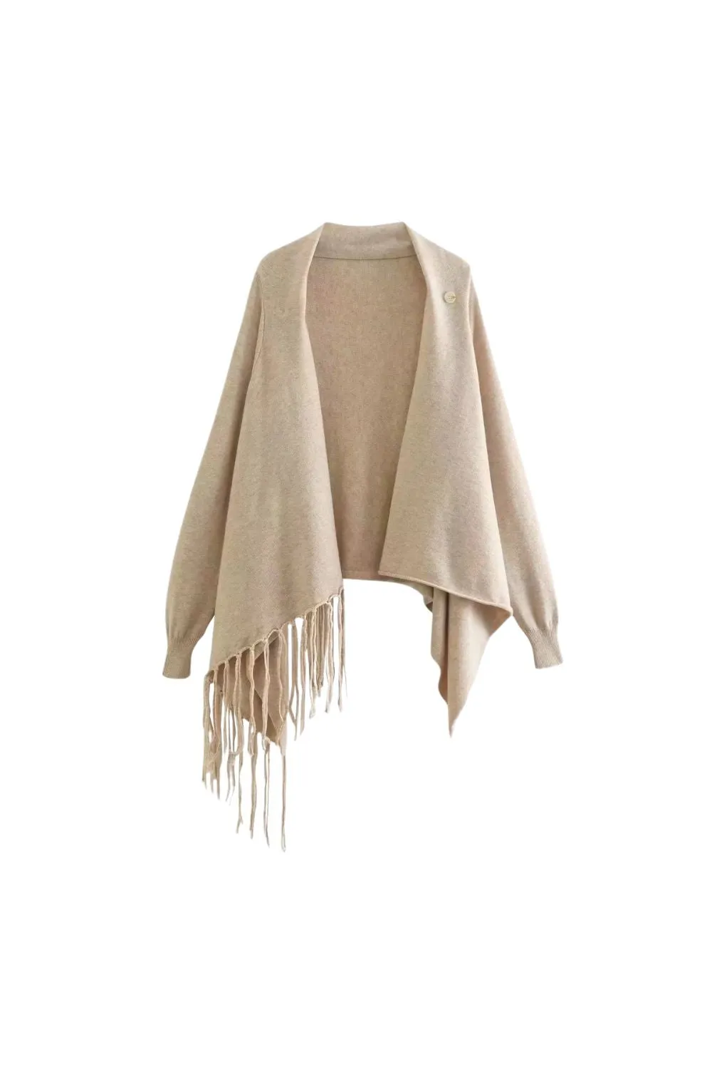 ' Cole' Irregular Hem Fringed Knit Cape