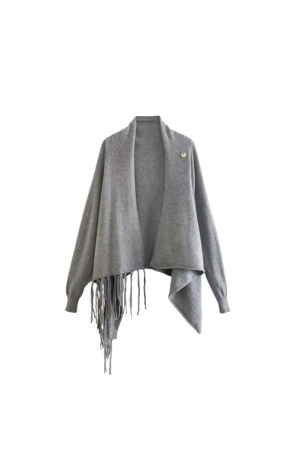 ' Cole' Irregular Hem Fringed Knit Cape