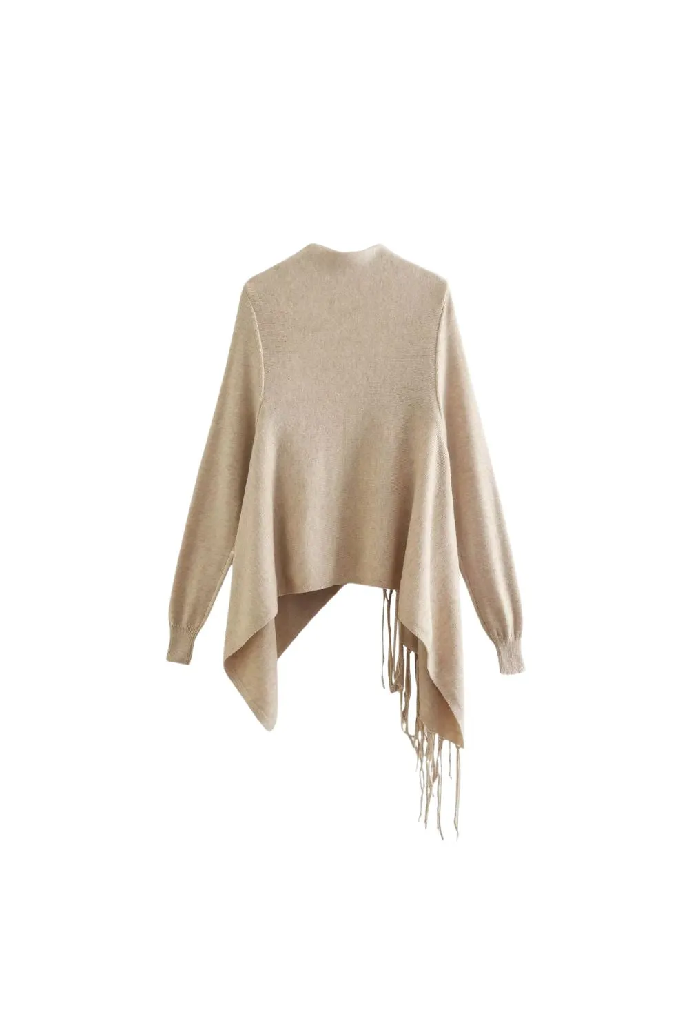 ' Cole' Irregular Hem Fringed Knit Cape