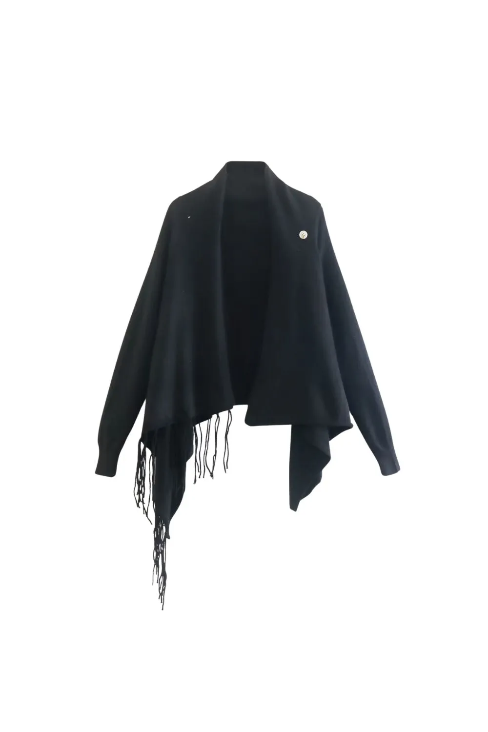 ' Cole' Irregular Hem Fringed Knit Cape