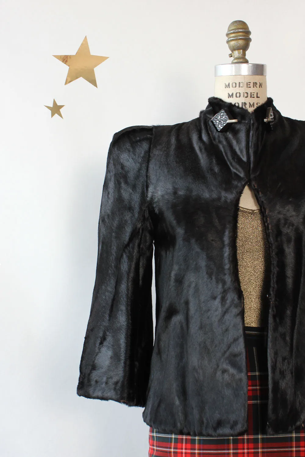 1940s Sharp Shoulder Ponyskin Jacket XS/S