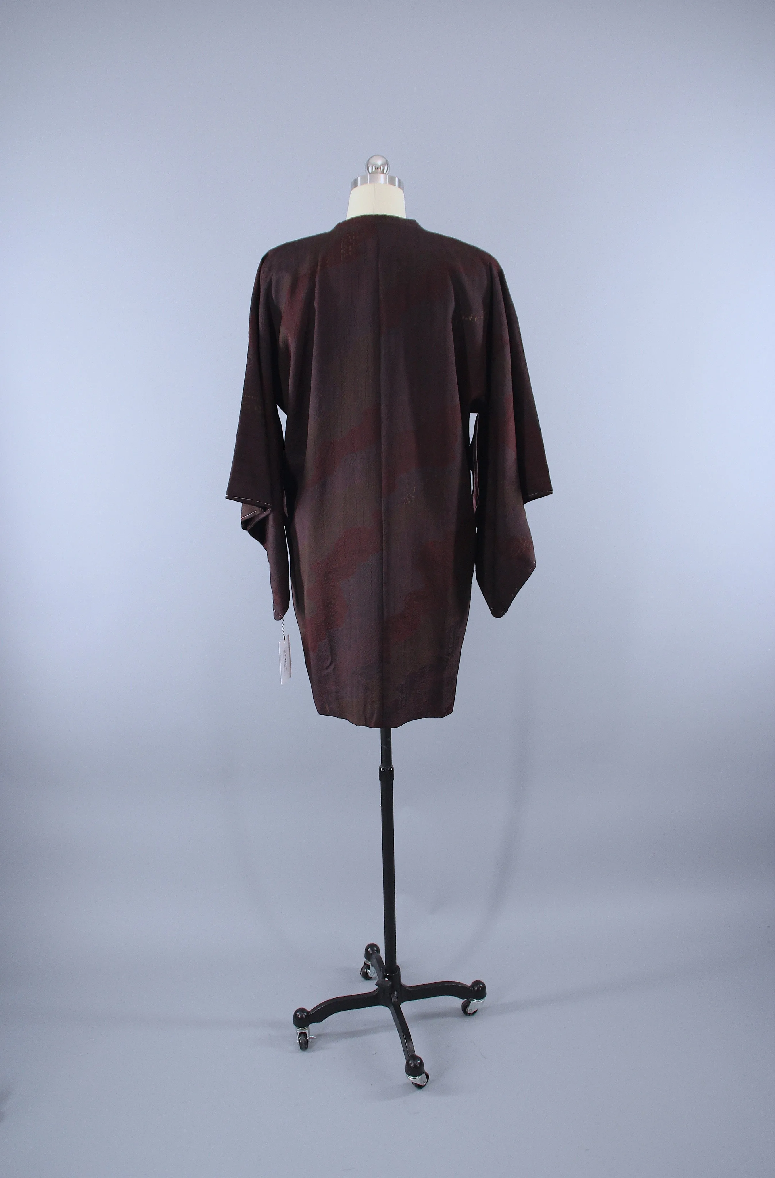 1950s Vintage Silk Kimono Jacket Coat / Brown Textured Silk Crepe