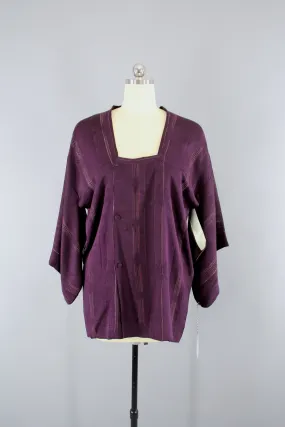 1950s Vintage Silk Kimono Jacket Coat / Dark Eggplant Purple