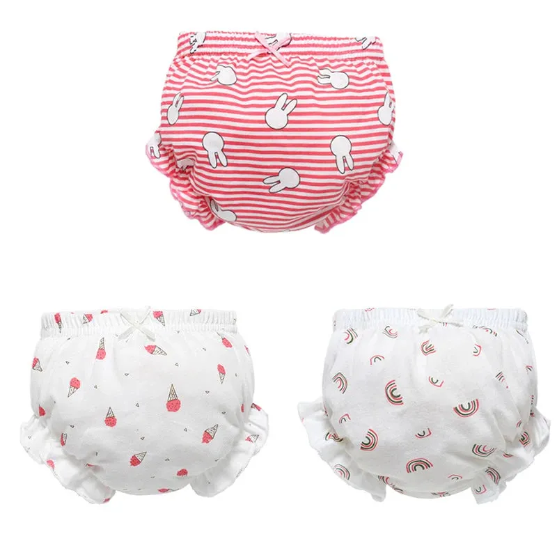 3 Piece/Lot Baby 100%Cotton Panties Kids Girl Infant Newborn Fashion Solid Bow Striped Dots Underpants For Children Soft Briefs