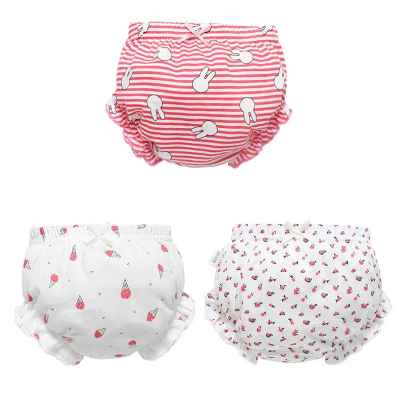 3 Piece/Lot Baby 100%Cotton Panties Kids Girl Infant Newborn Fashion Solid Bow Striped Dots Underpants For Children Soft Briefs