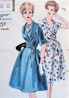 60s LOVELY Two Pc Dress Easy To Make Pattern VOGUE 9941 Notched Collar Side WRAPPED Blouse and Flared Skirt, Day or Cocktail Party Bust 32 Vintage Sewing Pattern UNCUT