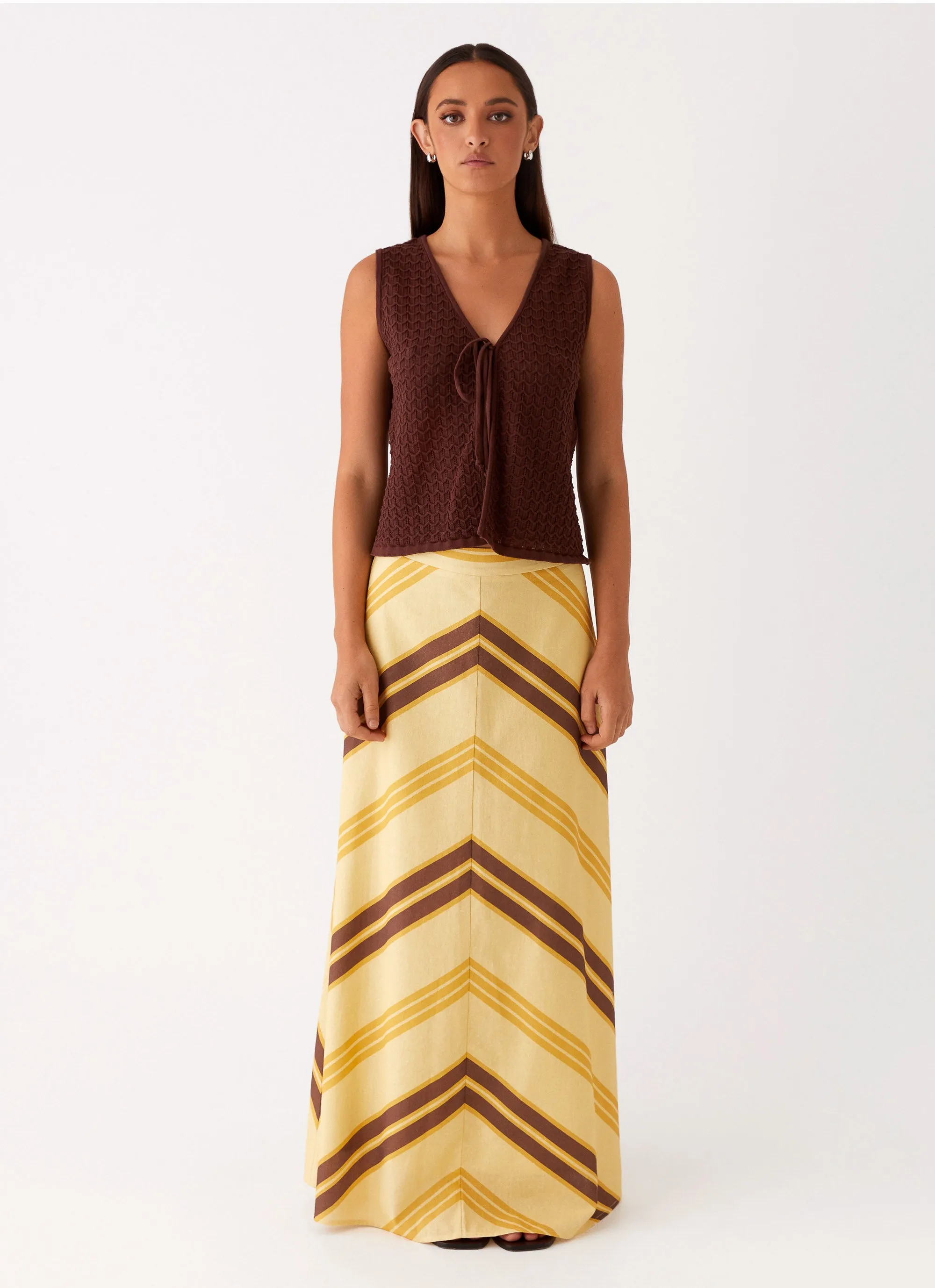 About Me Maxi Skirt - Yellow Brown Stripe