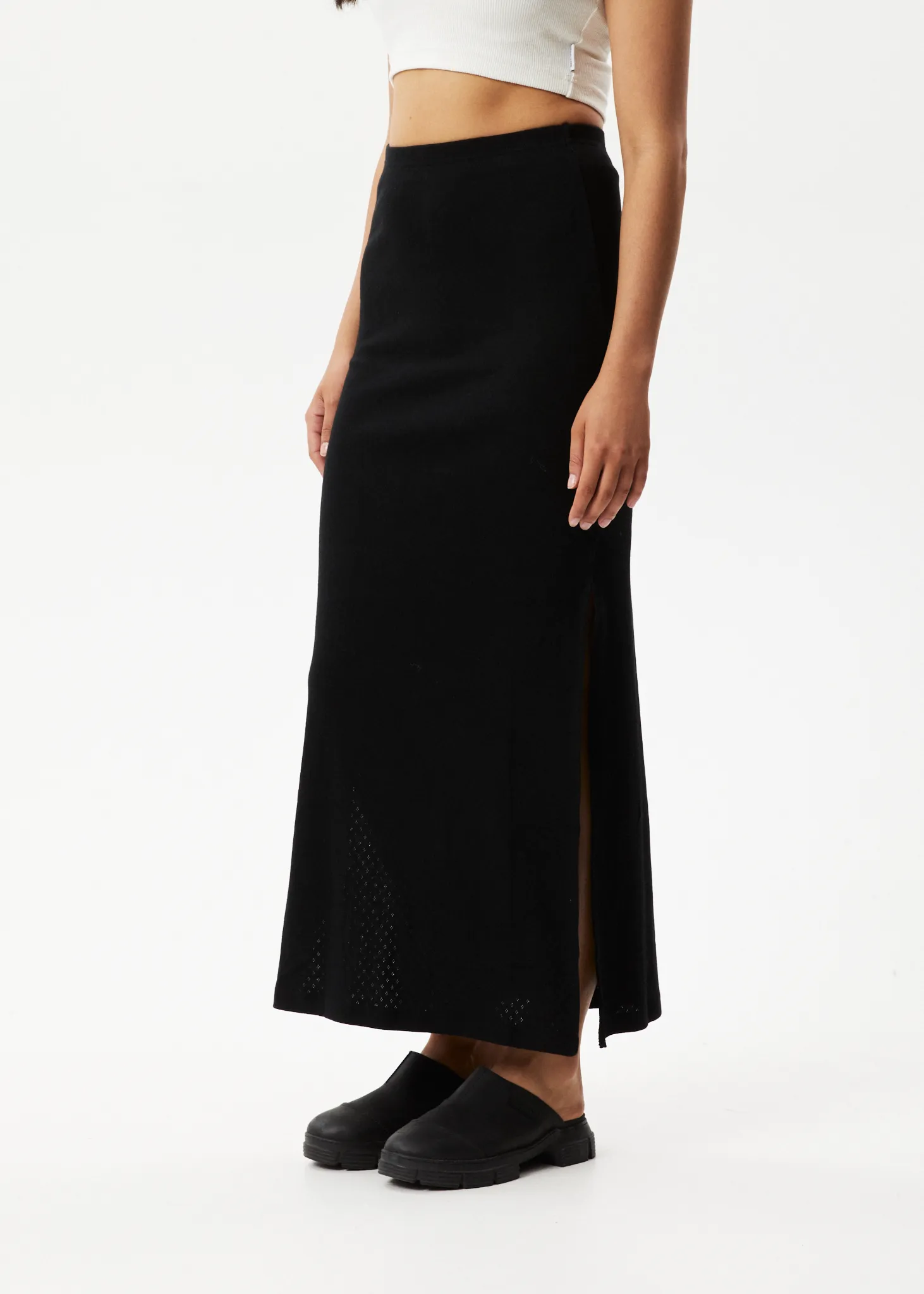 AFENDS Womens Lilah - Pointelle Maxi Skirt - Black