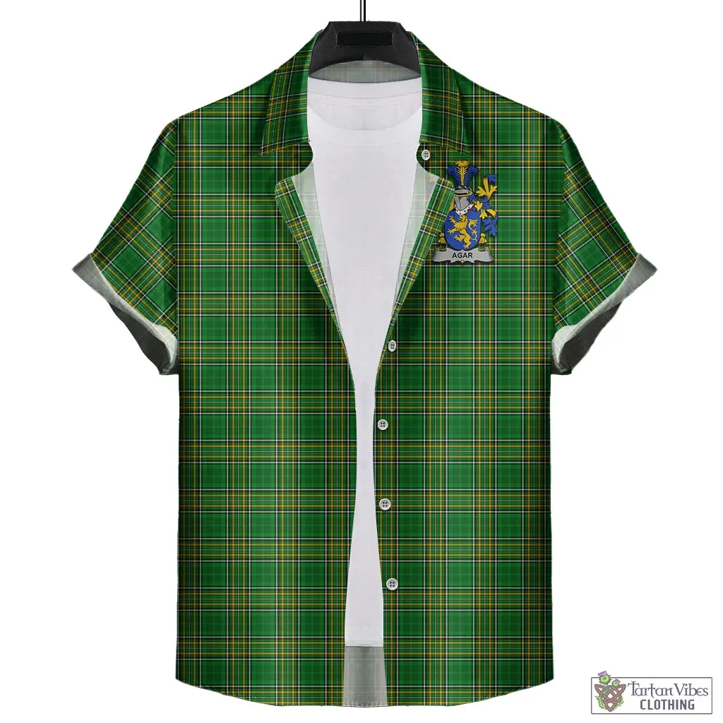 Agar Irish Clan Tartan Short Sleeve Button Up with Coat of Arms