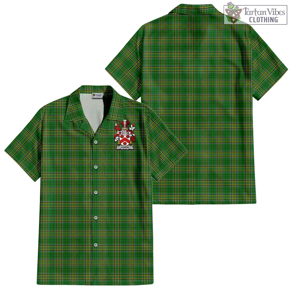 Agnew Irish Clan Tartan Short Sleeve Button Up with Coat of Arms