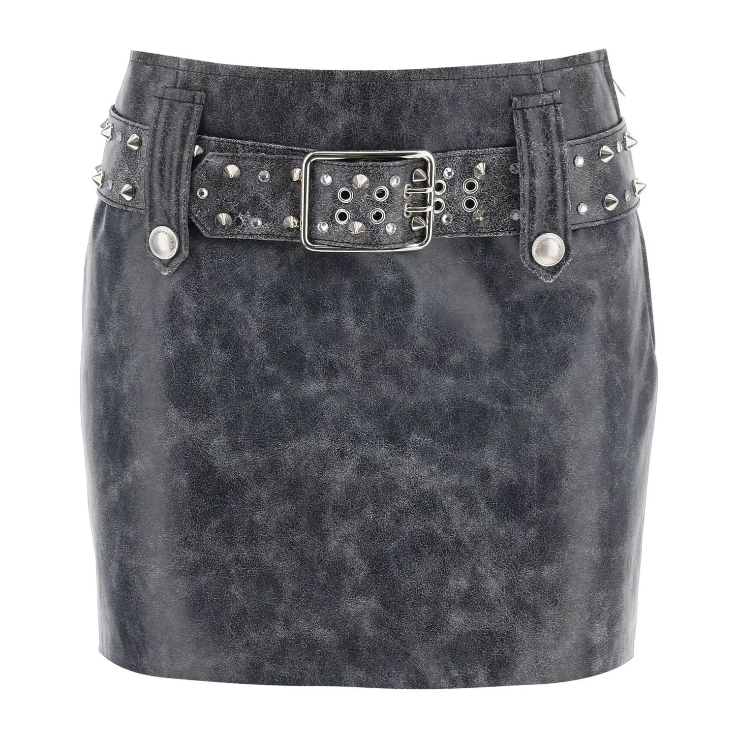 Alessandra Rich leather mini skirt with belt and appliques