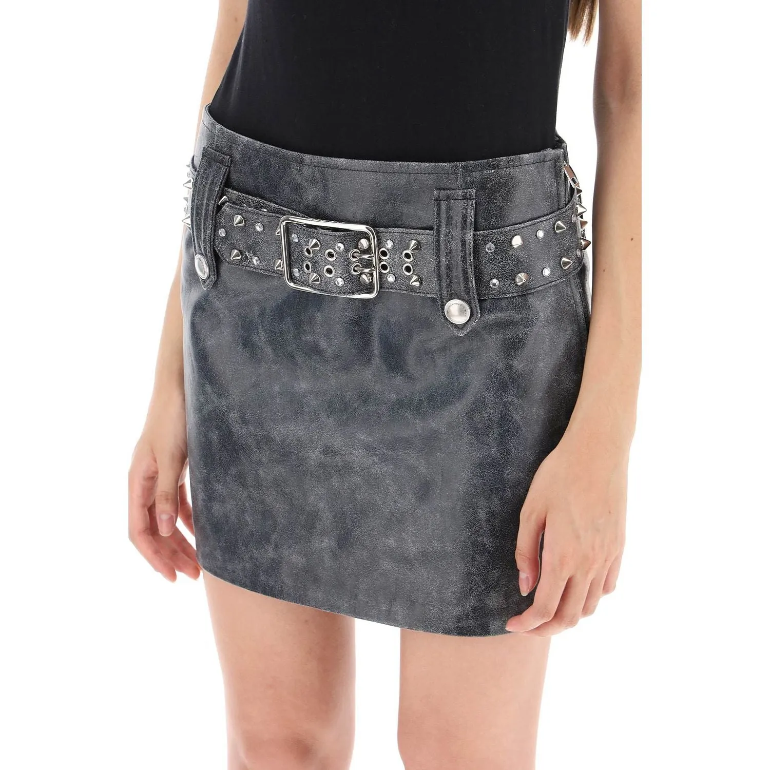 Alessandra Rich leather mini skirt with belt and appliques