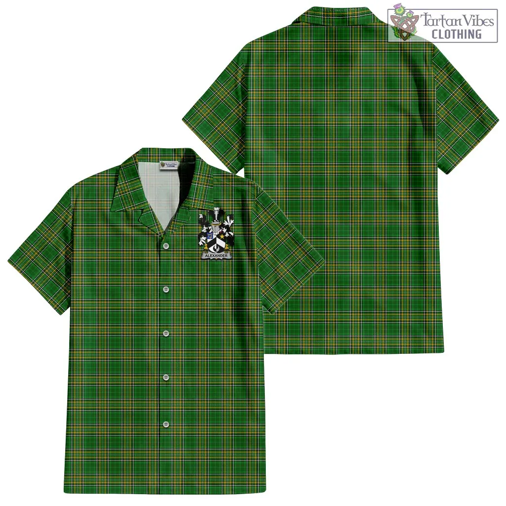 Alexander Irish Clan Tartan Short Sleeve Button Up with Coat of Arms