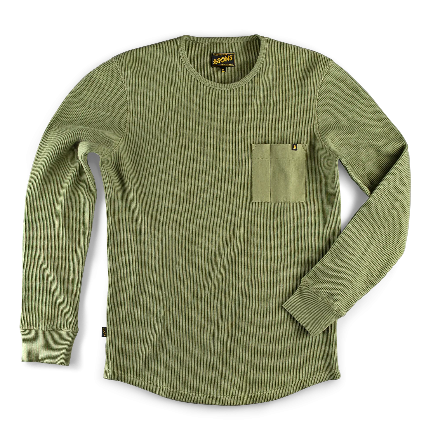 &SONS Glen Pocket Waffle Crew Surplus Green