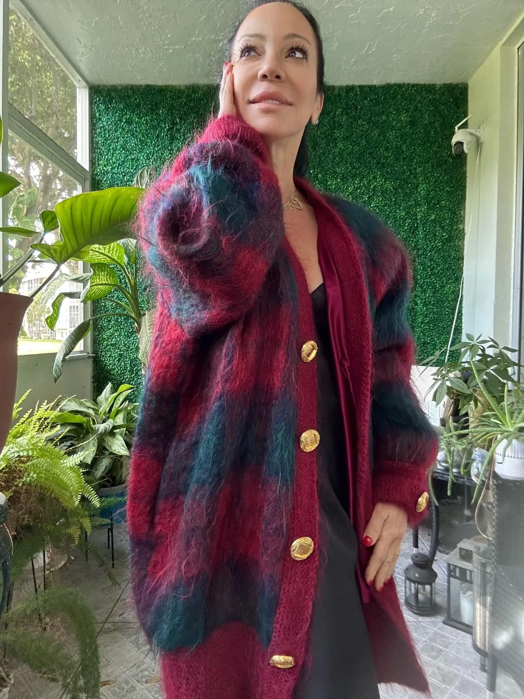 ANN ARUNDELL Tartan Slouchy Mohair Long SCOTLAND Cardigan Outwear Coat House of Harris 1960 Fall