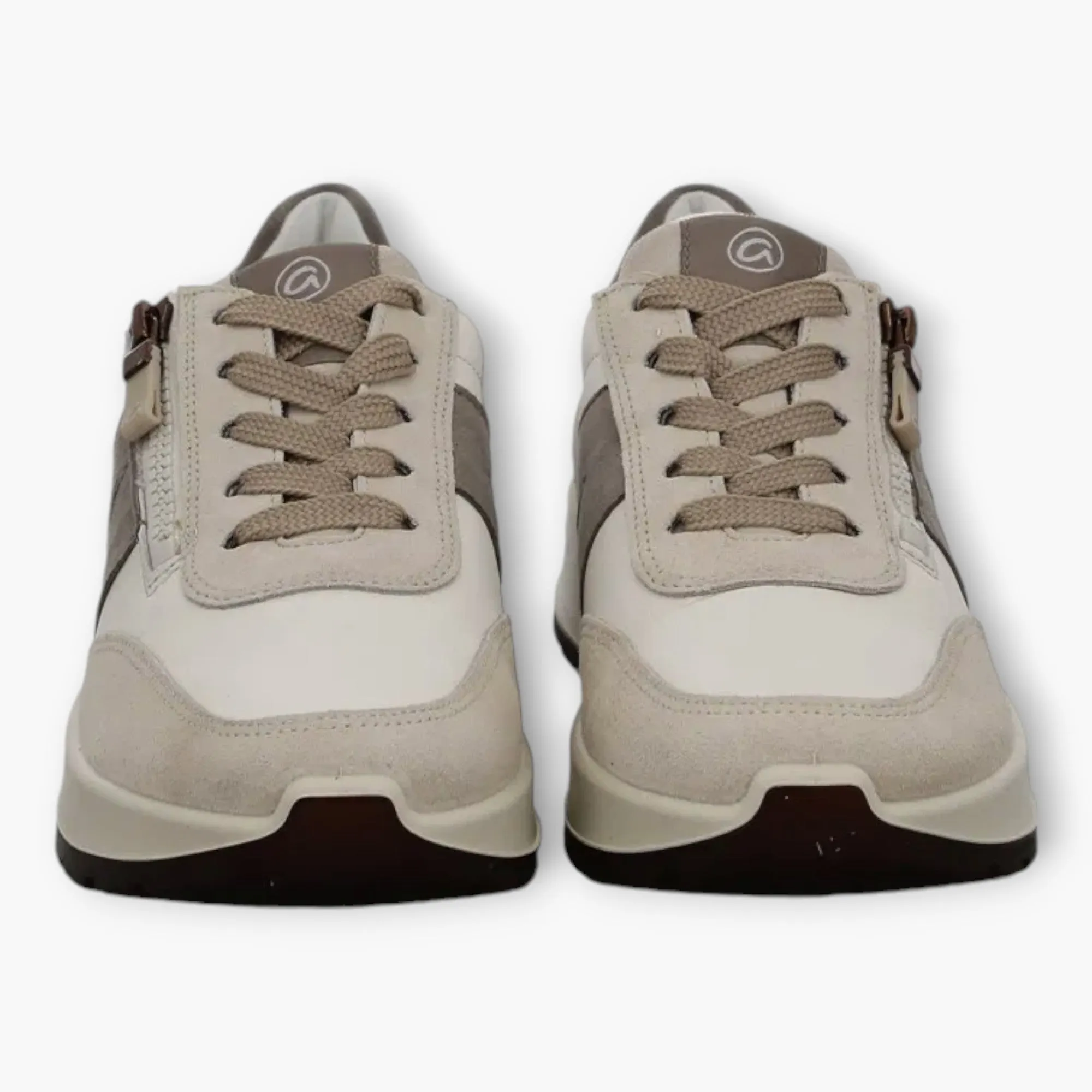 Ara White and Taupe Winter Trainers with Side Zipper & Off-Cream Sole - HighSoft Comfort