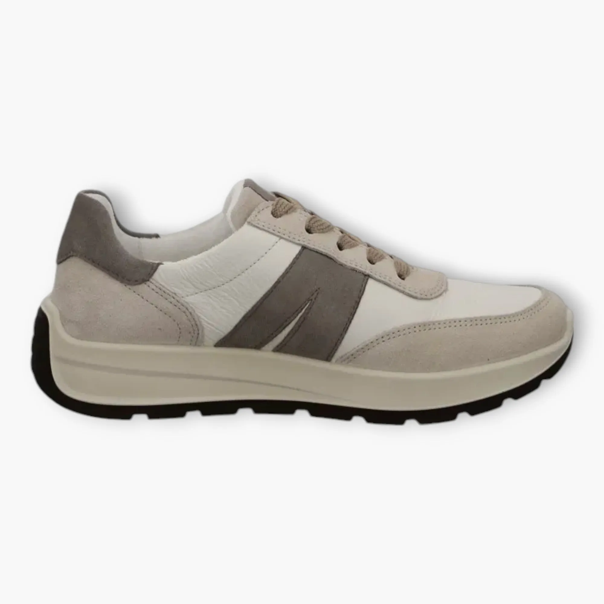 Ara White and Taupe Winter Trainers with Side Zipper & Off-Cream Sole - HighSoft Comfort