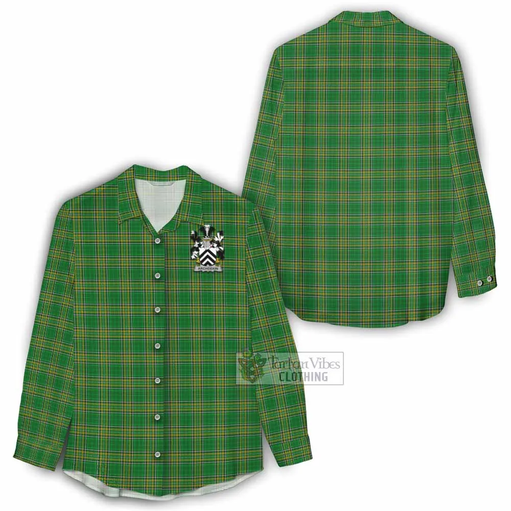 Archdekin Irish Clan Tartan Women's Casual Shirt with Coat of Arms