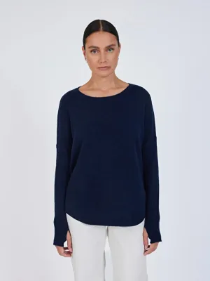 Arya Navy Cashmere Round Neck Poncho Jumper