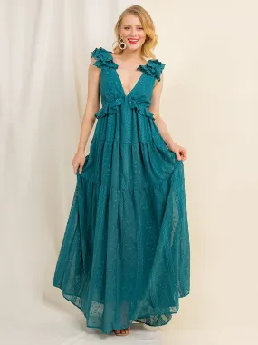 Audrea Ruffle Embroidered Chiffon Maxi Dress - Brands We Love