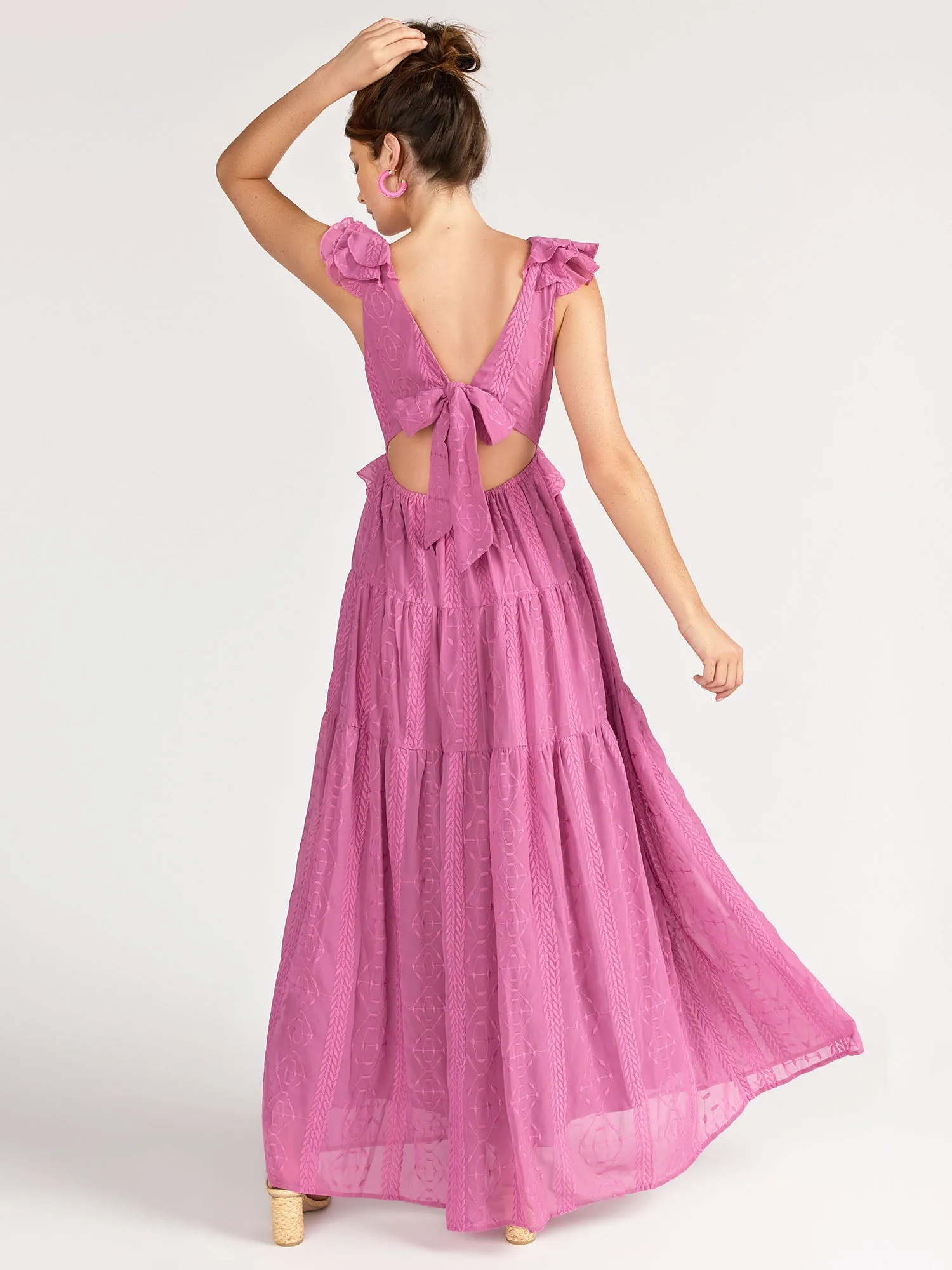 Audrea Ruffle Embroidered Chiffon Maxi Dress - Brands We Love