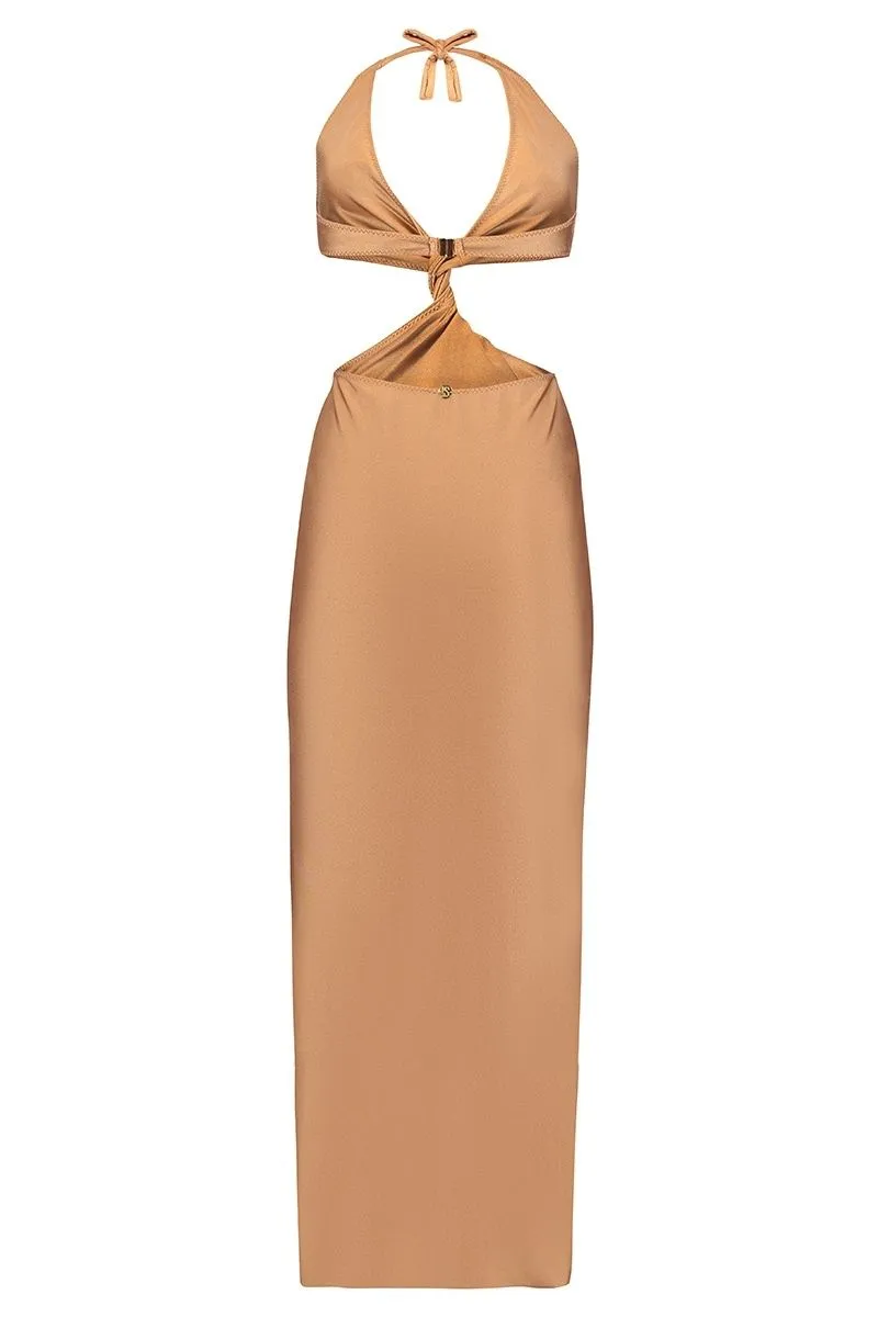 AUDREY COGNAC CUT-OUT MAXI DRESS