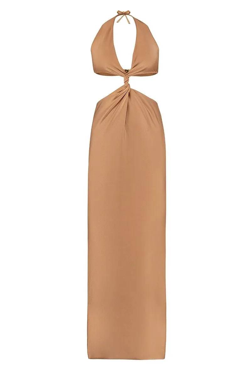 AUDREY COGNAC CUT-OUT MAXI DRESS