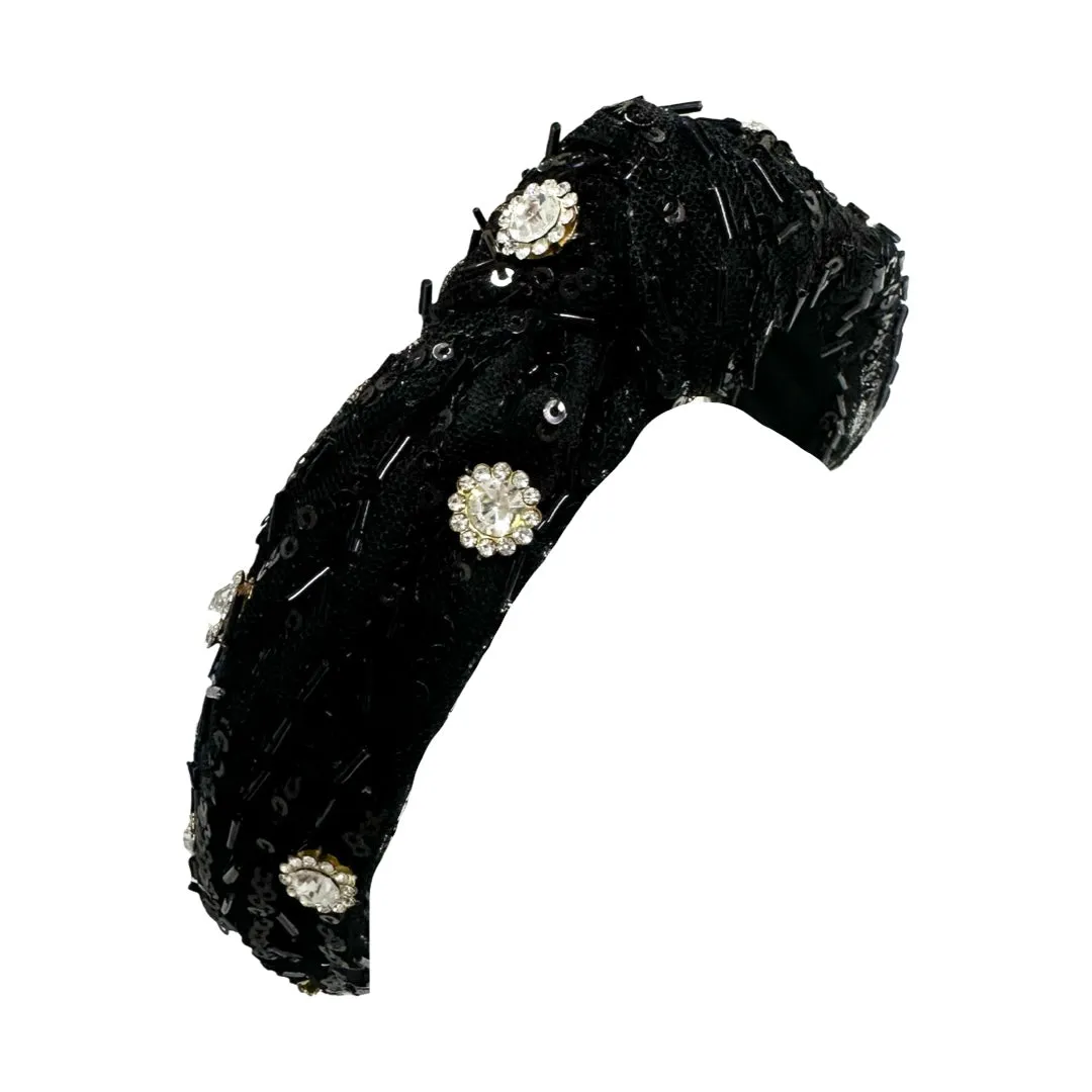 Bari Lynn Jeweled Sprinkle Tulle Knot Headband - Black