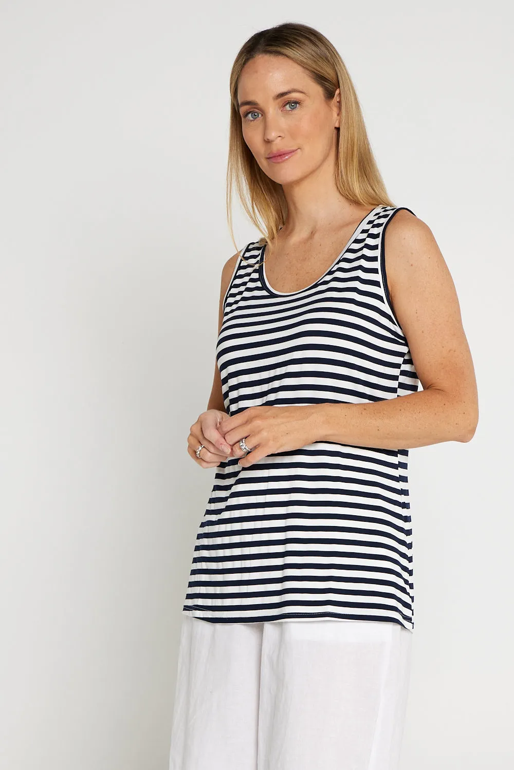 Basic Cotton Tank - Navy Stripe