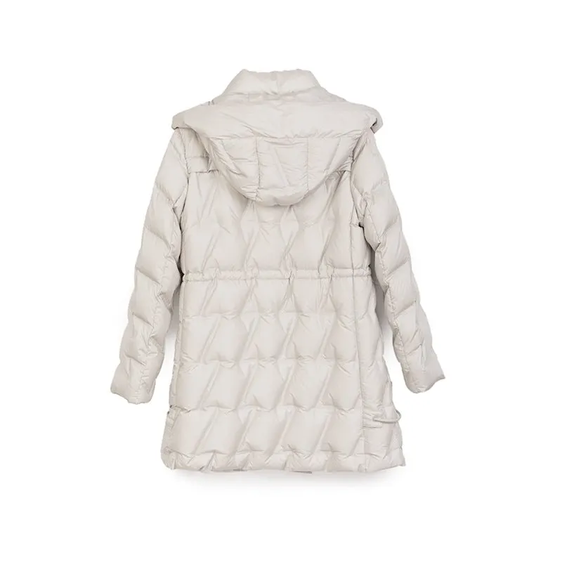 Beige Midi Length Goose Down Winter Jacket