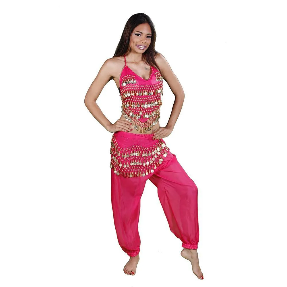 Belly Dance Harem Pants, Halter Top, & Hip Scarf Costume Set | THE BELLY DANCER