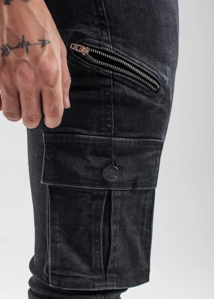 Black Cargo Denim Joggers