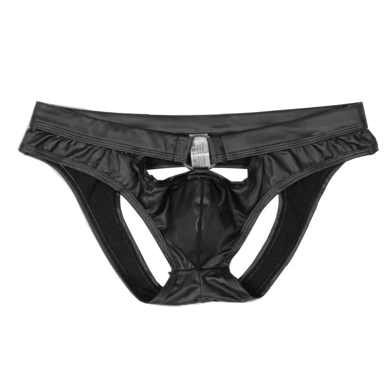 Black Cut Out PU Leather Men Brief