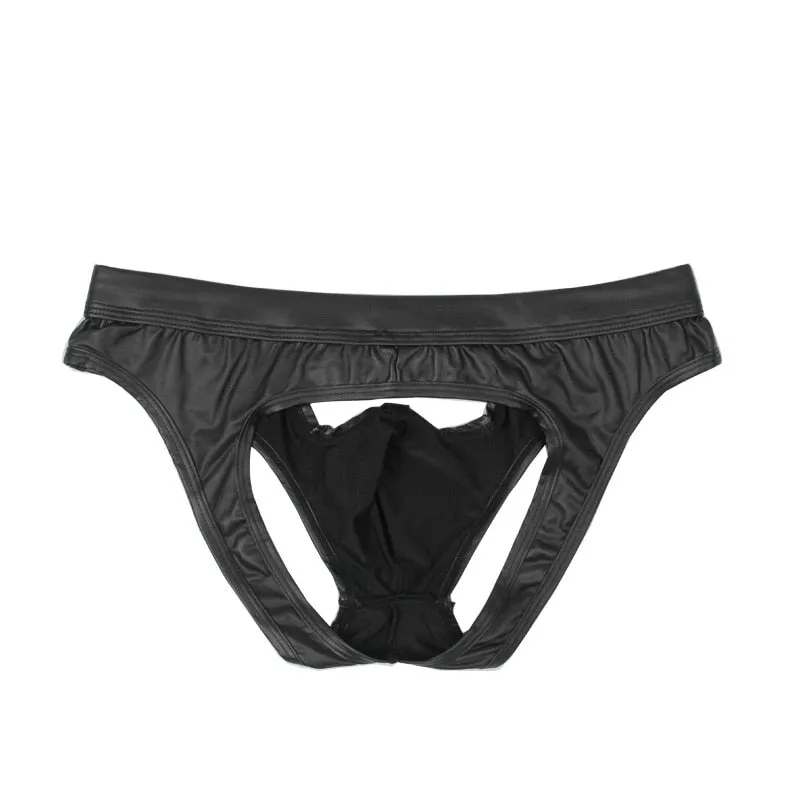 Black Cut Out PU Leather Men Brief