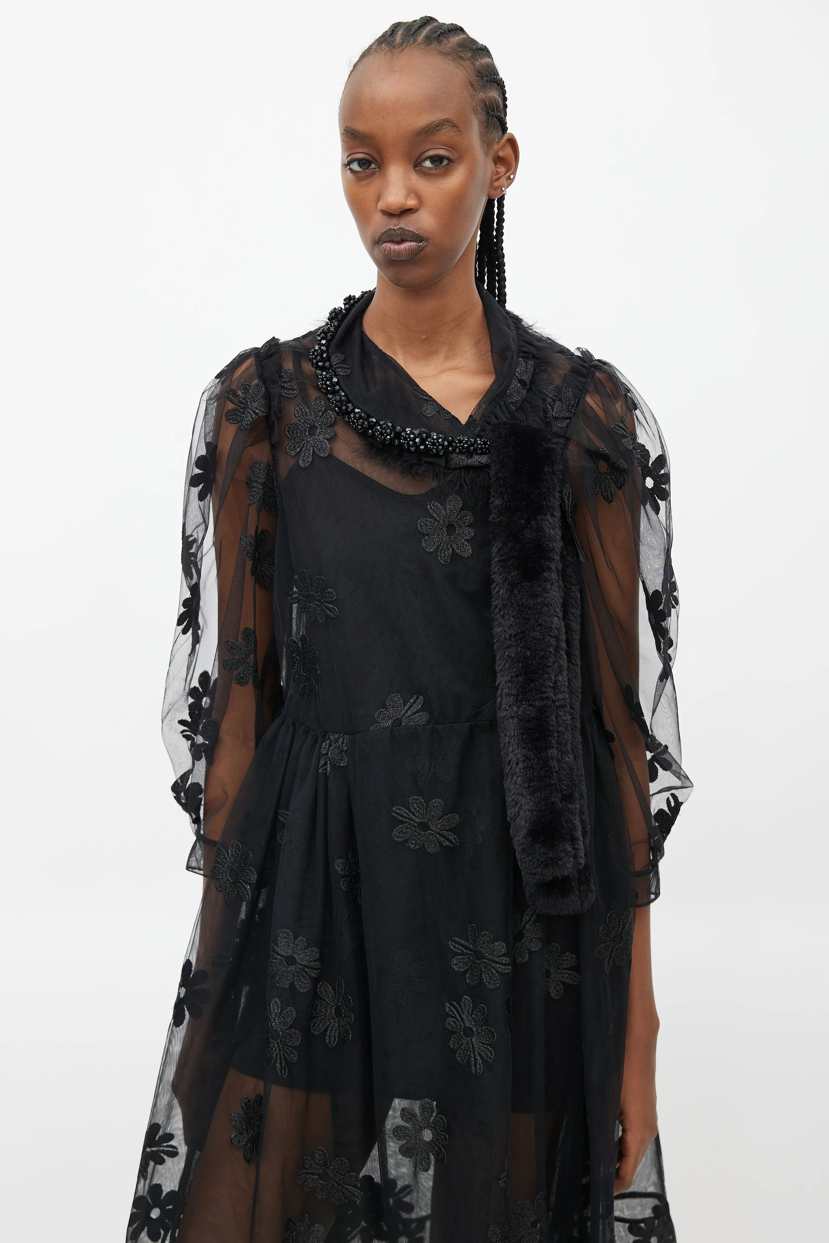 Black Floral Sheer Jewel Dress