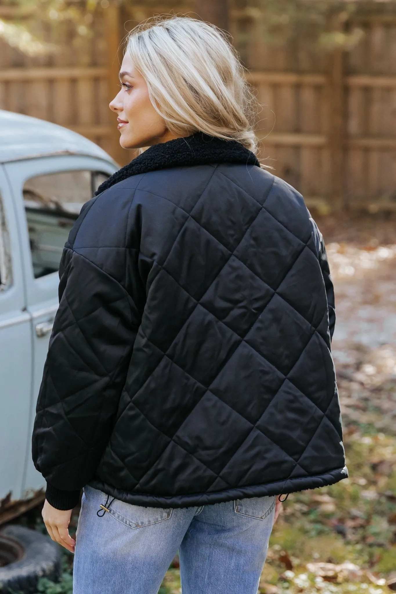 Black Reversible Faux Fur Puffer Jacket