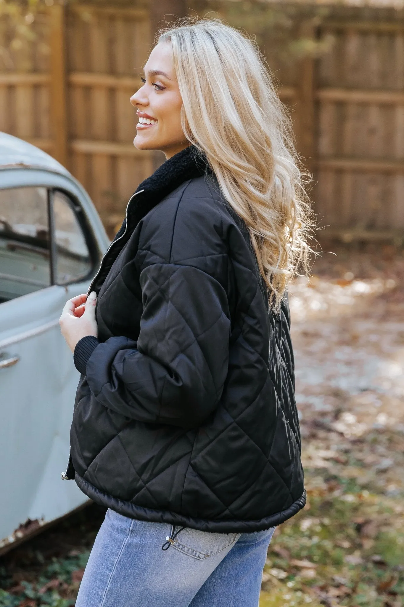 Black Reversible Faux Fur Puffer Jacket