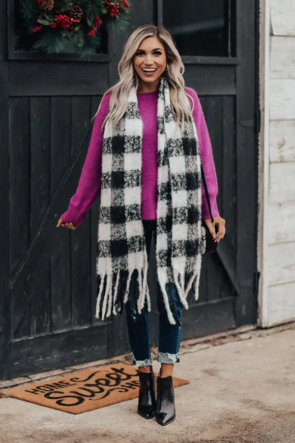 Bliss By The Fire Plaid Scarf In White