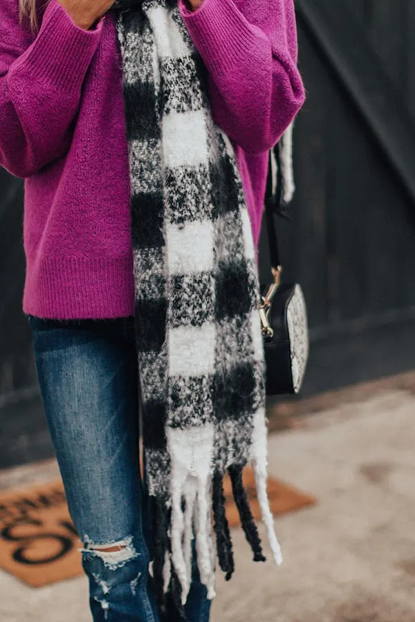 Bliss By The Fire Plaid Scarf In White