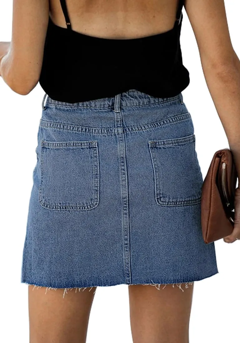 Blue Button-Down Denim Mini Skirt