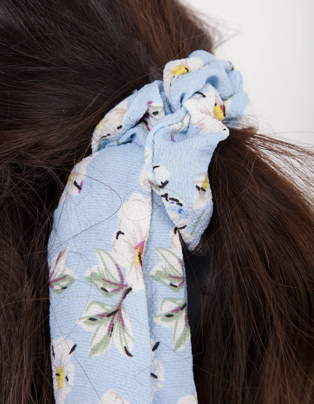 Blue Floral Long Scarf Scrunchie