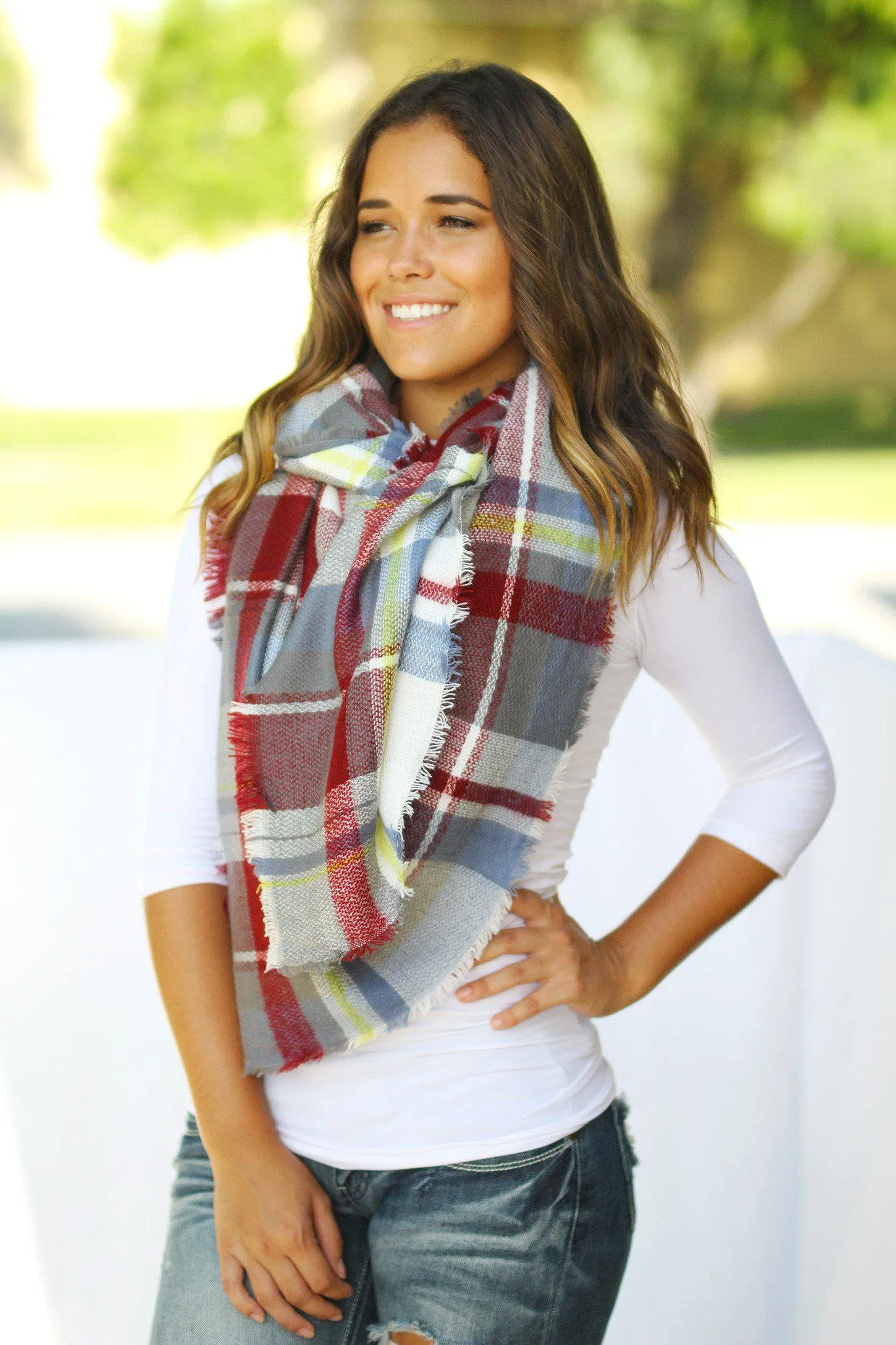 Blue Plaid Blanket Scarf