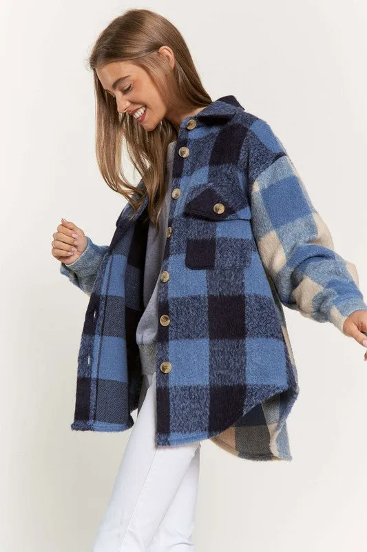 Bohemian Colorblock Plaid Chest Pocket Detail Lumberjack Shacket