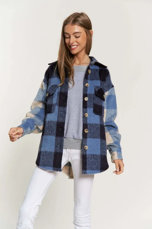 Bohemian Colorblock Plaid Chest Pocket Detail Lumberjack Shacket