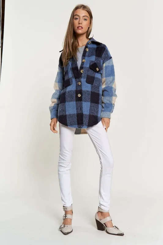 Bohemian Colorblock Plaid Chest Pocket Detail Lumberjack Shacket