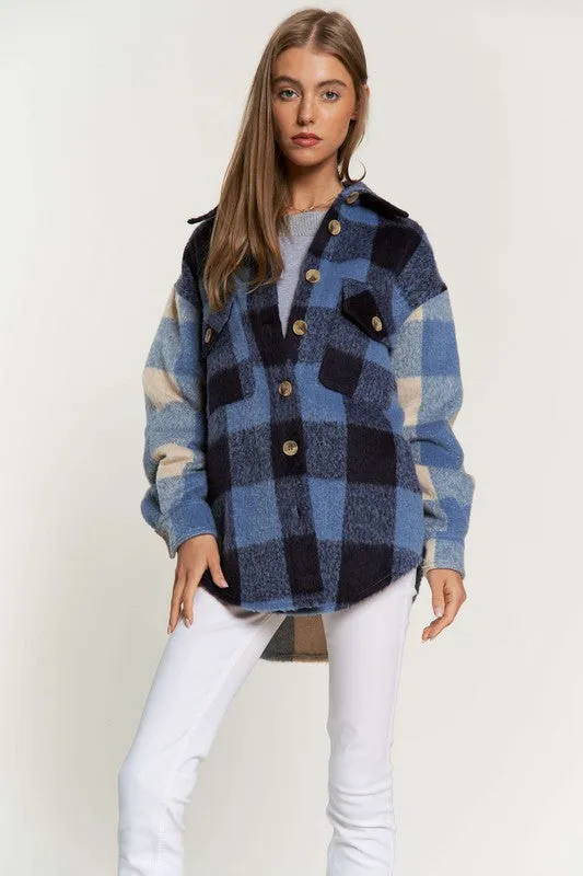 Bohemian Colorblock Plaid Chest Pocket Detail Lumberjack Shacket