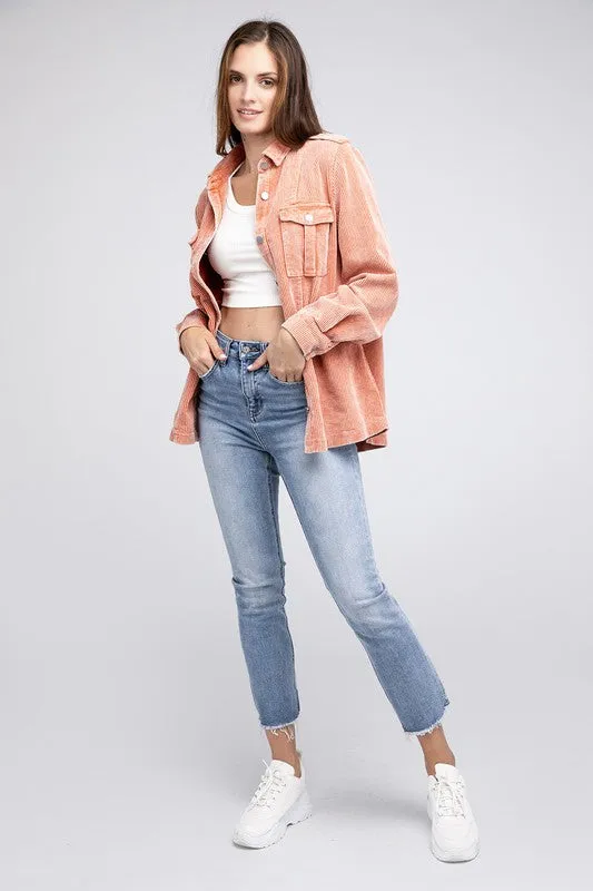 Bohemian Corduroy Buttoned Down Shirt Jacket