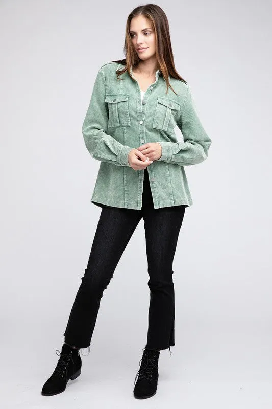 Bohemian Corduroy Buttoned Down Shirt Jacket