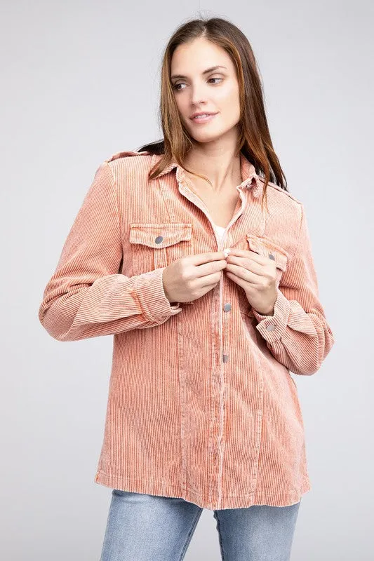 Bohemian Corduroy Buttoned Down Shirt Jacket