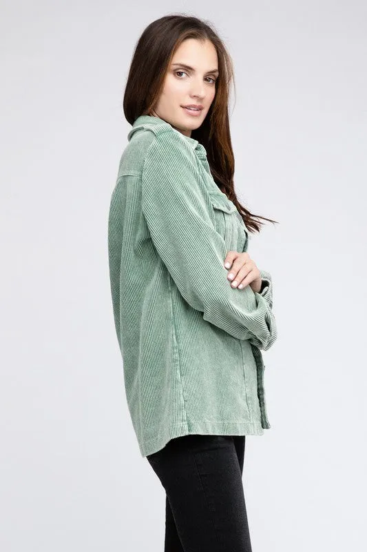 Bohemian Corduroy Buttoned Down Shirt Jacket